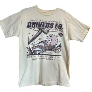 Dr Luckys D Lab Vtg Tee Drivers Ed Lead Foot Larry LARGE Shirt M Race Car Speed